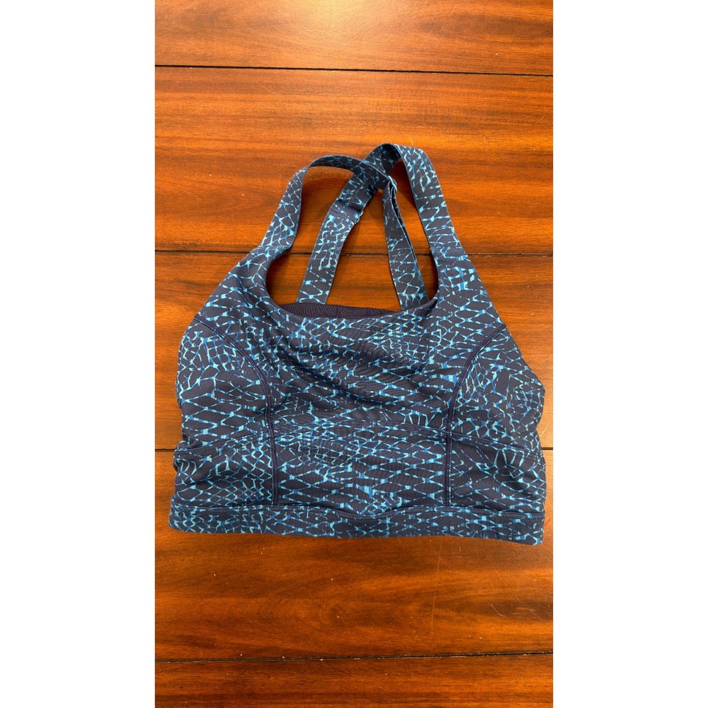 Lululemon Blue Geometric Strappy Back Sports Bra Size 6